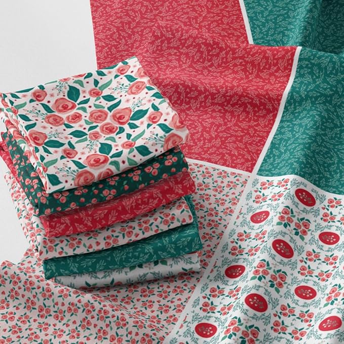 Floral Patchwork Fabric Panel 100x155 cm – 100% Cotton Satin, 6 Coordinated by FabricsTown