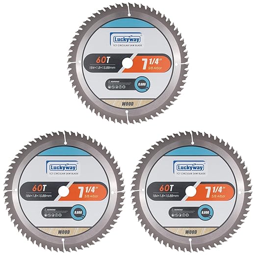 Luckyway 3-Pack 7-1/4 Inch 60T Finish with 5/8 Inch Arbor TCT Circular Saw Blade for Cutting Wood