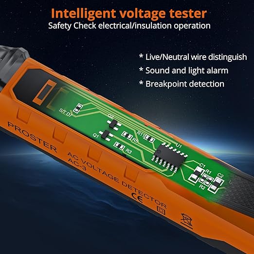 Proster Non Contact Voltage Tester Pen - Adjustable Sensitivity AC Voltage Detector, Electric Volt Pen Tester Pen 12-1000V/48-1000V, Contactless Voltage Detector