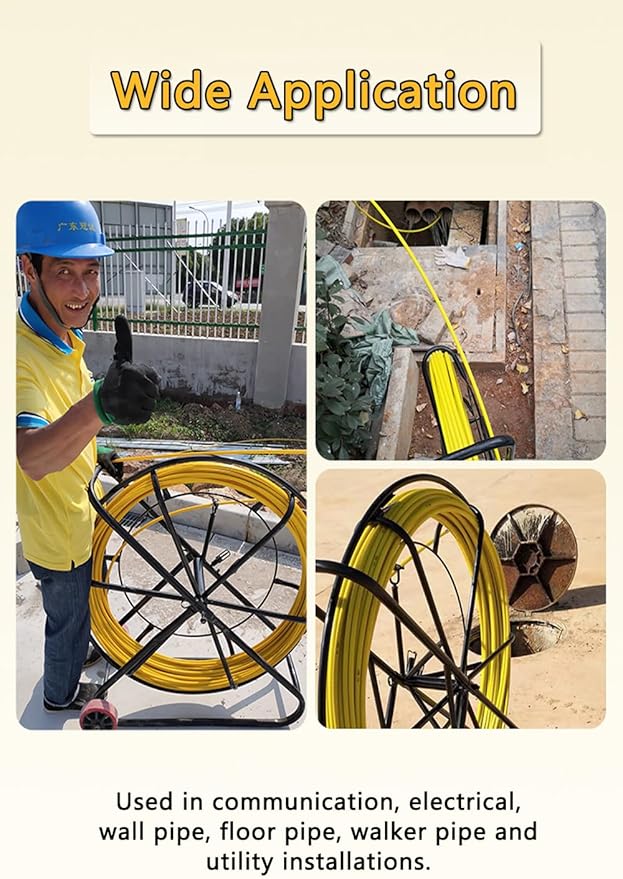Fish Tape Fiberglass 6MM 328FT Fish Tape Puller Fiberglass Wire Cable Running with Cage [6mm*100m]