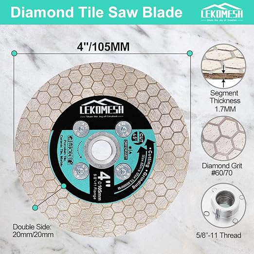 4 Inch/105MM Diamond Cutting Disc - Tile Saw Blade Cutting Wheel Double-Sided Diamond Discs for Cutting Grinding Porcelain Ceramic Tile Marble Granite,5/8"-11 Thread