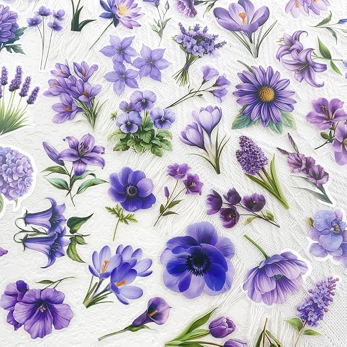 50pcs Purple Flower Transparent Stickers - Image 2