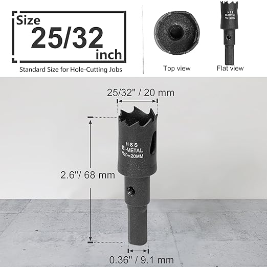 25/32 Inch Hole Saw with 9.1mm Triangle Shank Arbor, JTemgle Bi-Metal Hole Saw Heavy Duty Hole Cutting Tool for Cornhole Boards, Recessed Lights, Wood, Plastic, Drywall & Soft Metal