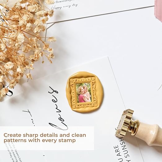 Frame Wax Seal Stamp, 3D Embossed Relief Carving Head and Wood Handle - Image 3