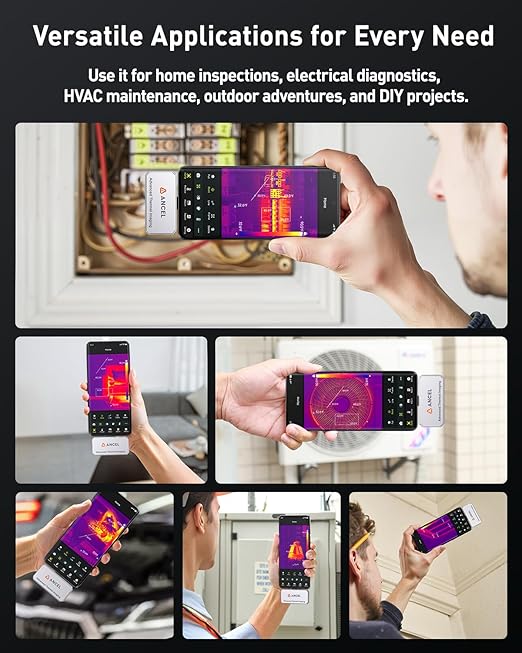 ANCEL IR101 Thermal Imaging Camera for Android (USB-C) Smartphones - 512x384 IR Resolution, 25Hz Frame Rate Infrared Camera, 0.24W Low-Power Accurate Thermal Imager for Home HVAC Plumbing Inspection