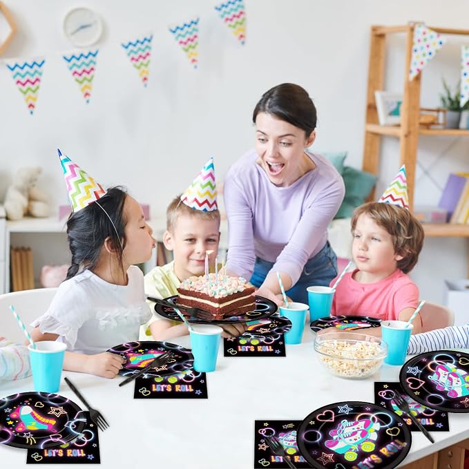 96pcs Roller Skating Party Supplies Tableware Set Retro Roller Skate Party - Image 6