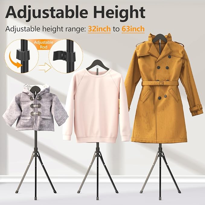 2 Pack Adjustable Shirt Display Stand 32-63 Inch, Foldable Clothing Display - Image 2