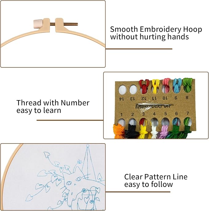 Nuberlic 3 Sets Cute Cat Embroidery Kit - Image 4