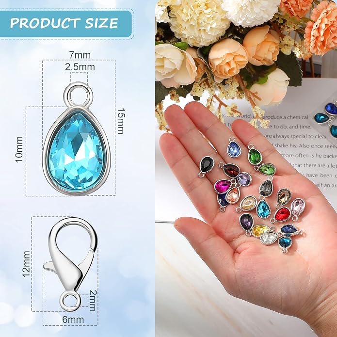 Inbagi 160 Pcs Crystal Birthstone Charms Beads Pendants and Lobster Claw Clasp - Image 4