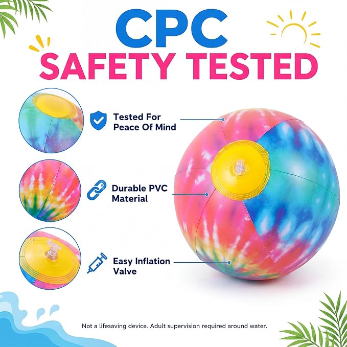 Realspring 12 Pack 8 Inch Tie Dye Beach Balls Bulk Rainbow Themed Pool Toys - Image 7