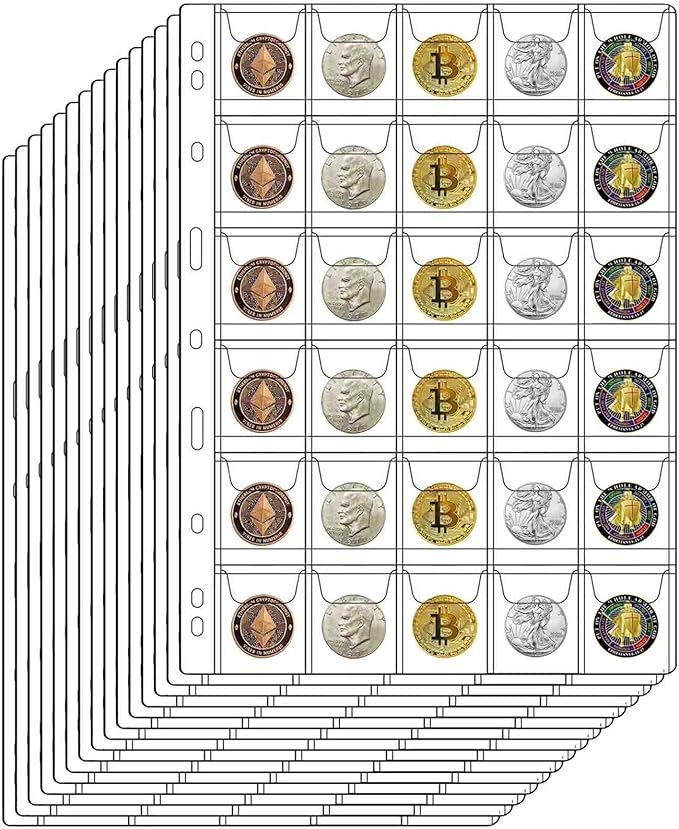30-Pocket Coin Pages for Collectors, Standard 9-Hole Coin Collection Pages fit by Suremita