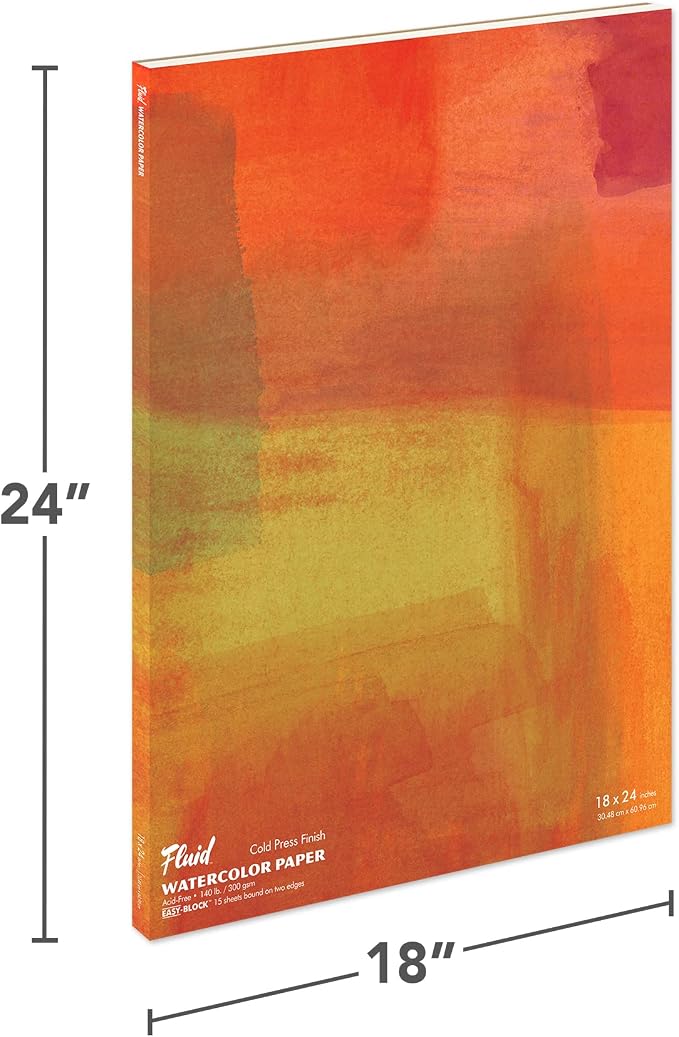 Fluid Watercolor Paper Block, 18 x 24 inches, 15 Sheets, 140 lb Cold Press Pad - Image 2