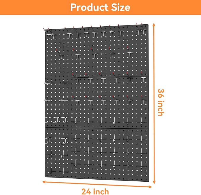 WALMANN 96PCS Metal Pegboard with Pegboard Hooks for Wall, Garage Tools Storage Pegboar for Garage, Workbench, Peg Boards, Tool Organizer Board with Hooks(Black)