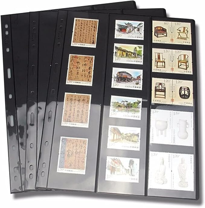 Stamp Album Binder Pages, 10 Sheet 3 Vertical Pockets by MUDOR
