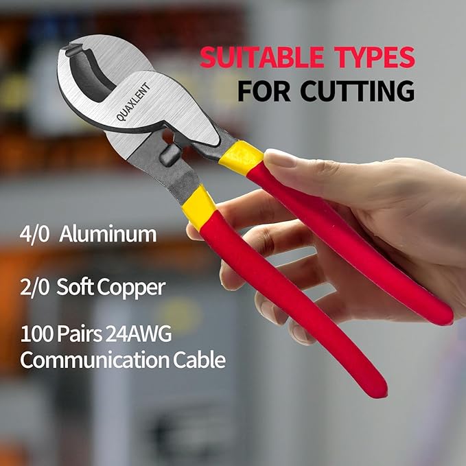 10 Inch Large Cable Cutter Heavy Duty High Leverage Big Wire Cutting Plier Tool for 4/0 Aluminum 2/0 Soft Copper and 100PR 24AWG Comm Cable,Red