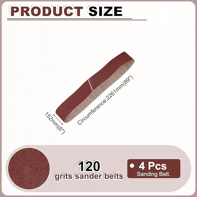 HARFINGTON 6 x 89 Inch Sanding Belts, 4 Pcs 120 Grits Aluminum Oxide Abrasive Belt Sander File Belt for Woodworking, Metal Polishing, Knife Sharpener