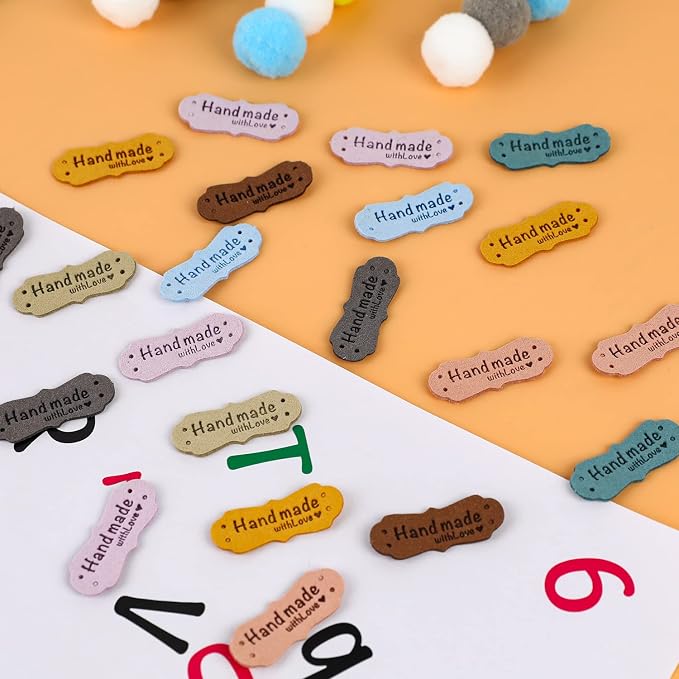 50pcs Colorful Embossed Leather Labels & Tags, Microfiber, 10 Colors, Holes - Image 4