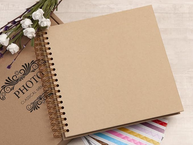 potricher 10 x 10 Inch DIY Scrapbook Photo Album 80 Pages Thick Kraft Blank - Image 7