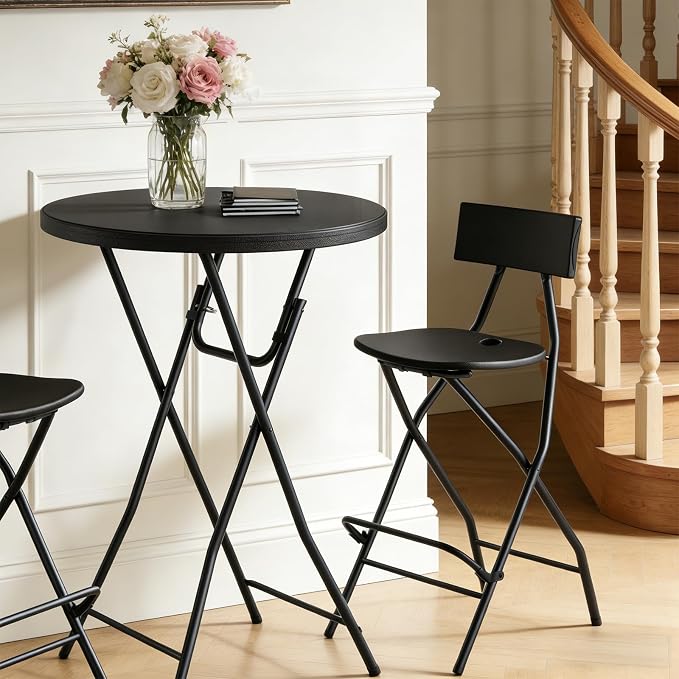 Folding Table, 32 Inch Foldable Cocktail Bar, High Top Round Folding Tables No - Image 2