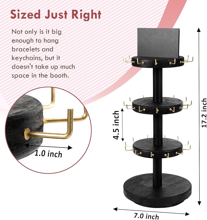 Pinzoveco Bracelet Holder, 3 Tier Wooden Rotating Bracelet Display Stand - Image 5