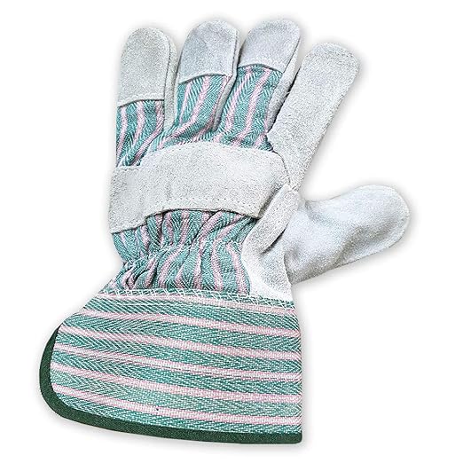 Galeton 2114-L Heavy Shoulder Leather Palm Gloves, Safety Cuff, Large, Green Stripe (Pack of 12)