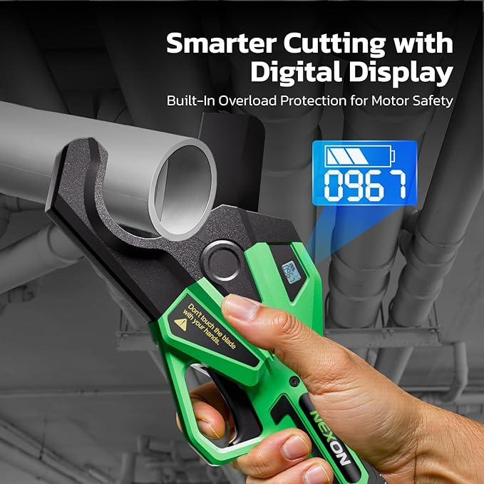 NEXON Electric PVC Pipe Cutter, Cuts up to1-1/2",18V Cordless Ratcheting Pipe Shear with LCD Display & Rechargeable Battery, Plastic Pipe Cutter, PEX Pipe Cutter, PVC Cutter Tool, PVC Ratchet Cutter
