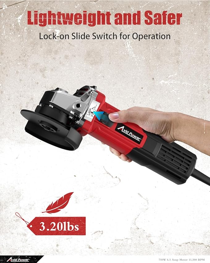 AVID POWER Angle Grinder 4-1/2 inch Electric Grinder Tools 750W 6.5 Amp Metal Grinder, 11500 RPM, with Grinding and Cutting Wheels, Auxiliary Handle, Wrench for Cutting and Grinding