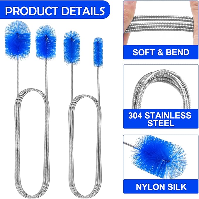 6Pcs Flexible Drain Brush 78 Inch Pipe Cleaning Brush 63 Inch Drain Cleaner Brush 59 Inch Hose Brush and 3 Pcs 9 Inch Straw Cleaner Brush for Straws Kitchen Sink Plumbing and Shower Drain Tube(Blue)