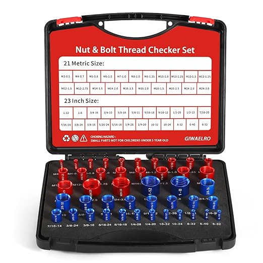 Nut and Bolt Thread Checker - 44 PCS Nut and Bolt Gauges Individually Housed in Case (23 Inch & 21 Metric) Specially Suitable for Size Check on Tricky and Narrow Area
