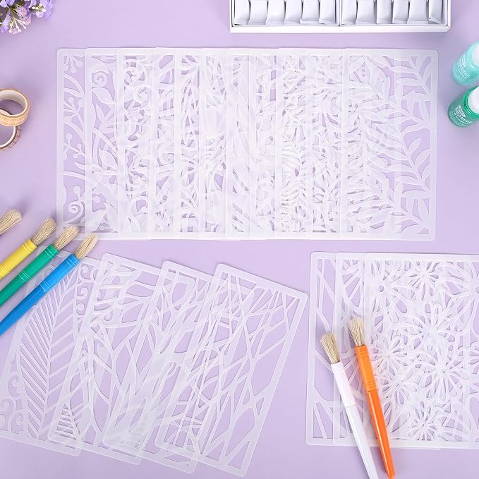 18 Pcs Mixed Stencils for Crafts Reusable Layering Templates Featuring Leaf - Image 3