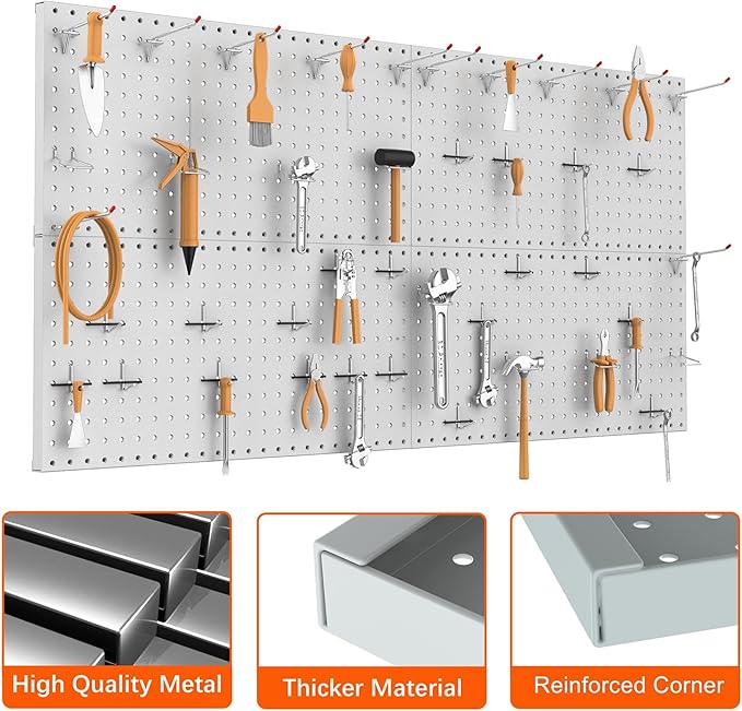 TORACK 4Pcs Metal Pegboard Panels(12" x 24") for Wall, Garage Tools Organizer Pegboard for Workbench, Modular Peg Board, Tool Organizer Board Kit(Pack of 4, Grey)
