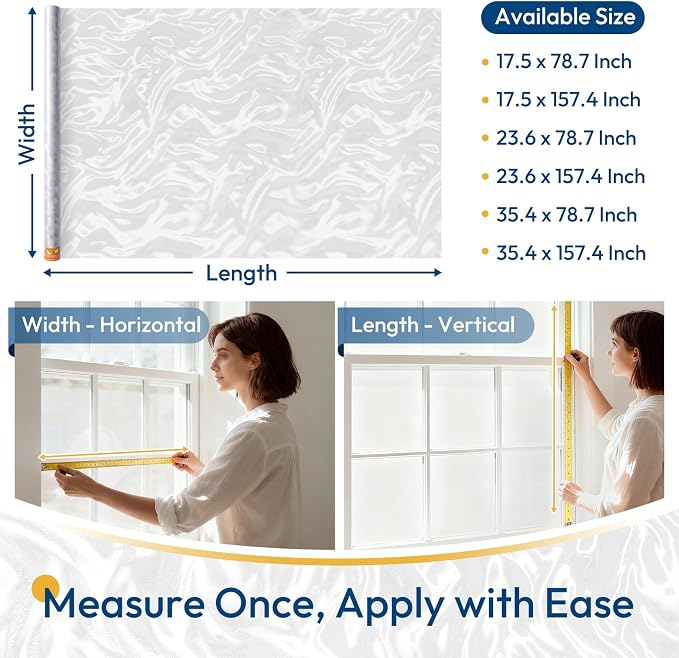 rabbitgoo Frosted Glass Window Privacy Film, Wave Pattern, 17.5" x 157.4" | - Image 8
