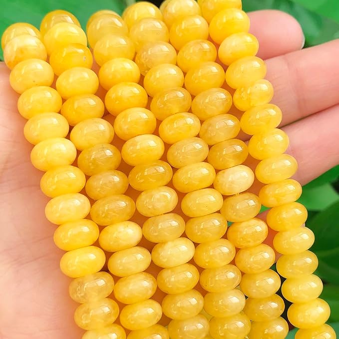 Songxi 5x8mm Natural Yellow Colored Jade Stone Rondelle Beads, Gemstone - Image 2