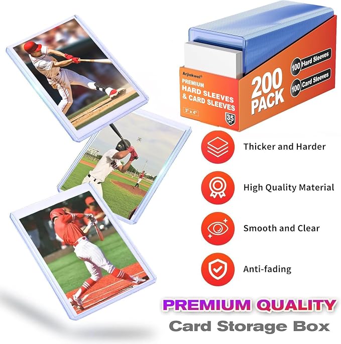 200 Card Sleeves Hard Plastic, Arjiekwei 3"X 4" Baseball Cards Protectors - Image 2