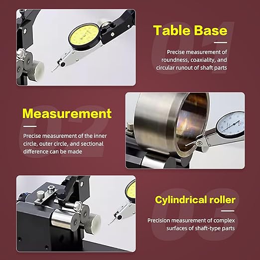 Concentricity Tester, Coaxiality Measuring Instrument, Measuring Dia 3-35mm, Length 102mm, Precision Resolution 0.002mm, with a Measuring Stand, for Measuring Stepped Shafts, Bushings et al