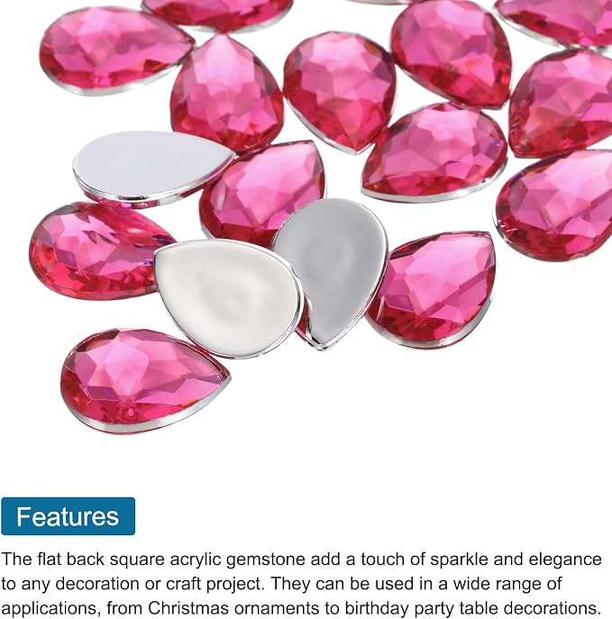 MECCANIXITY 50PCS Flat Back Acrylic Teardrop Gems 18x25mm Artificial Rhinestones - Image 4