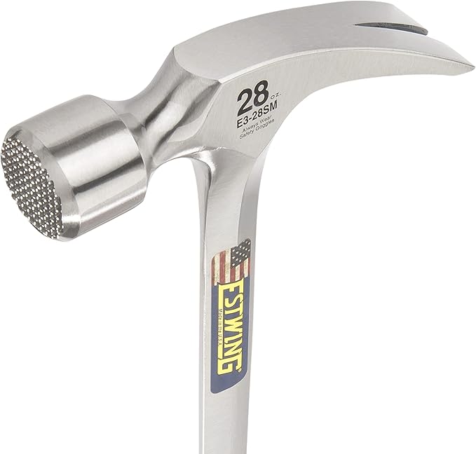 ESTWING Framing Hammer - 28 oz Long Handle Straight Rip Claw with Milled Face & Shock Reduction Grip - E3-28SM, Blue