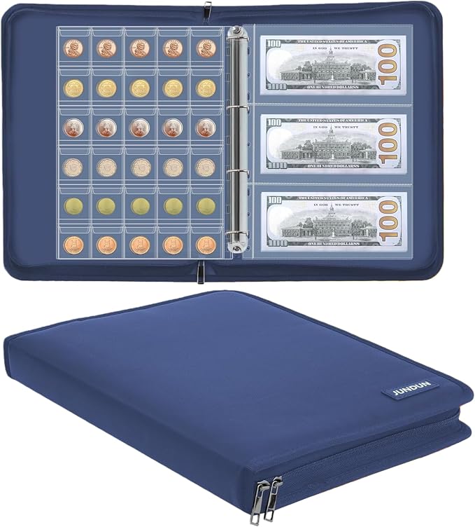 Coin Collection Book Holder for Collectors 2000℉ Fireproof | 300 Pockets Coins by JUNDUN