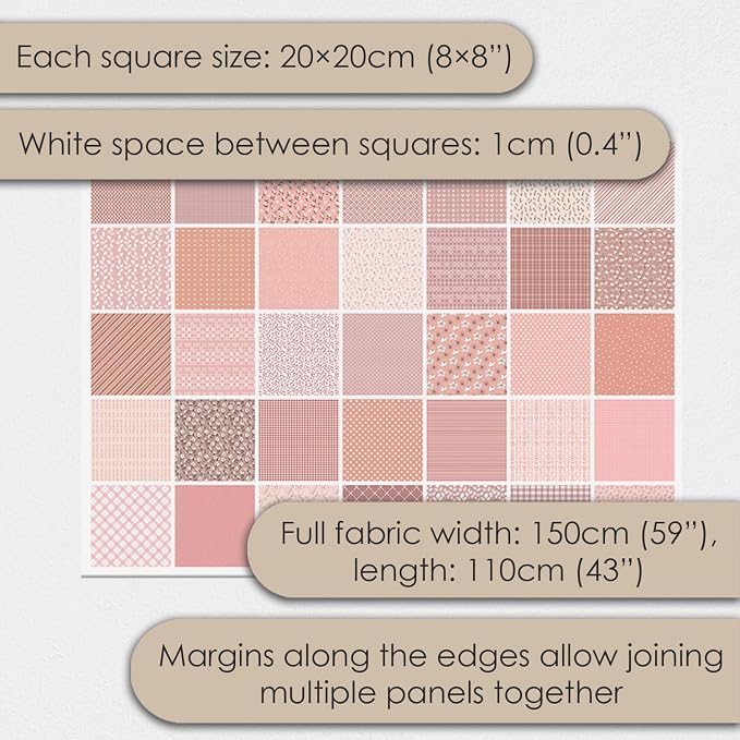 Cotton Satin Patchwork Fabric Panel – 35 Designs, 20×20 cm Squares, Single - Image 5
