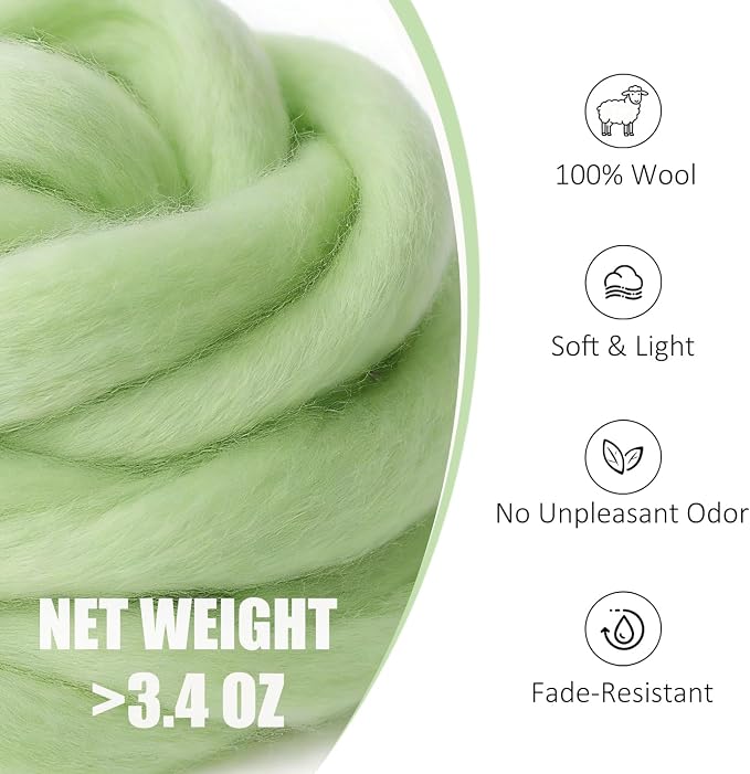 Wool Roving Sharp Green, 3.4oz Needle Felting Wool, Perfect Felting Wool - Image 2
