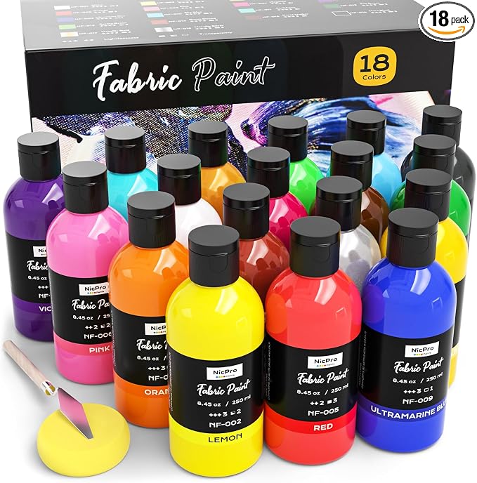 Nicpro 18 Colors Permanent Fabric Paint Soft Fabric Paint by Nicpro