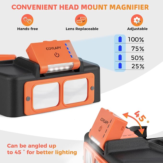 Headband Magnifier with Light, Rechargeable Magnifying Glasses - Image 5