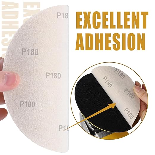 6 Inch - 6 Hole Hook and Loop Sanding Discs 180 Grit, Random Orbital Sandpaper for Automotive and Woodworking - 100 Pack