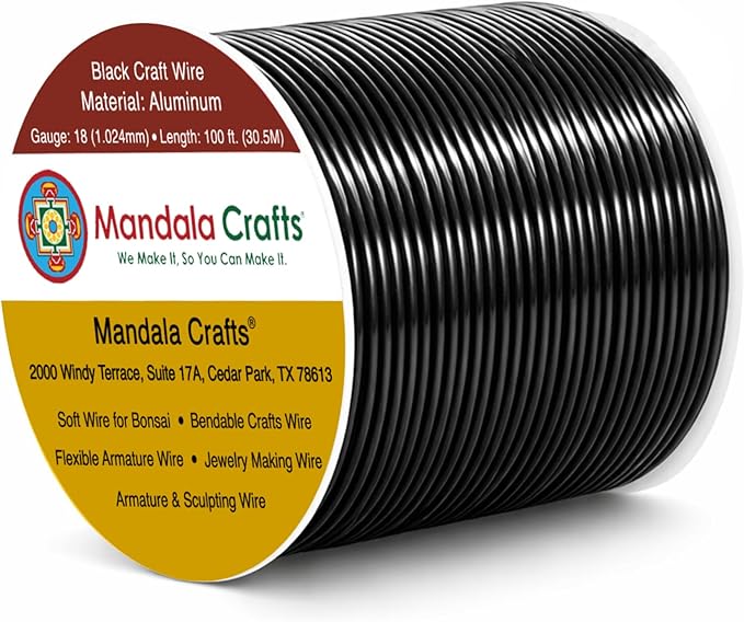 Mandala Crafts 18 Gauge Black Anodized Aluminum Craft Wire, 100 FT | Colored by MandalaCrafts