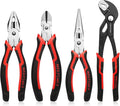 MAXPOWER 4-Piece Pliers Set: 8" Lineman, Diagonal Cutters, Needle Nose, 10" Water Pump Pliers
