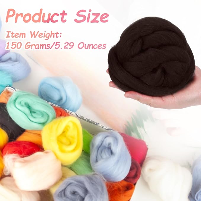 PATIKIL Wool Roving Yarn, 150G/5.3OZ Soft Felting Wool Pure Chunky Roving Yarn - Image 2