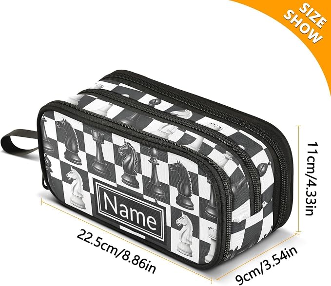 Custom Chess Checkered Plaid Pencil Case Box Boys Girls Personalized Name Large - Image 7