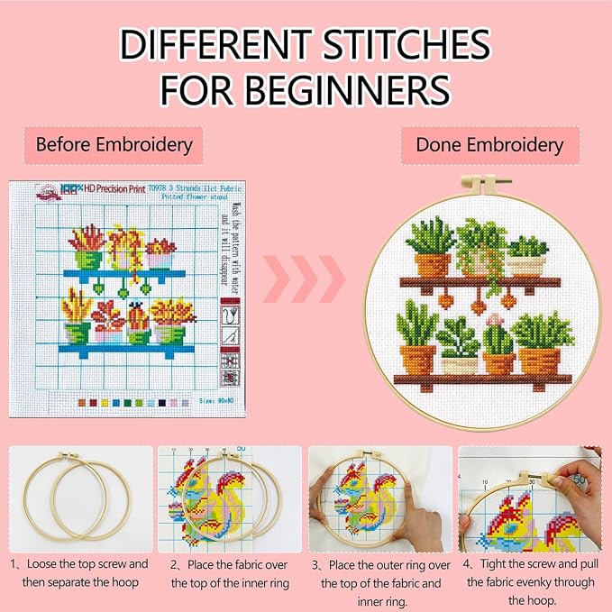 Zhenqing Wooden Plant Shelf Stamped Cross Stitch Kit - Image 3
