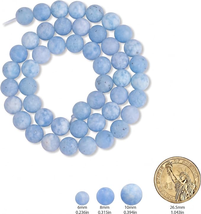 36pcs Natural Matte Light Blue Gemstone Beads，10mm Frosted Round Loose Stone - Image 2
