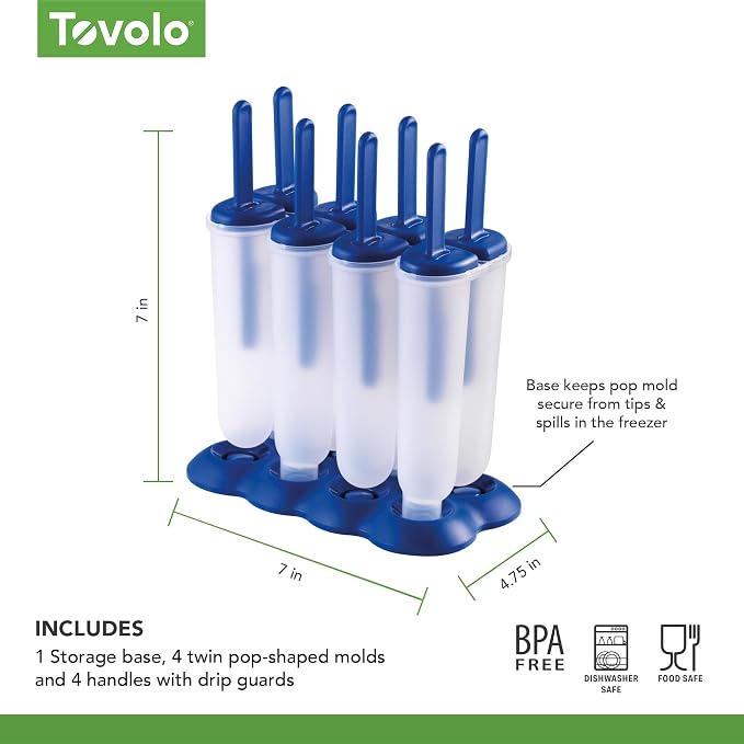Tovolo Twin Popsicle Mold with Sticks 4 Pack Reusable Ice Pop Molds - Image 3